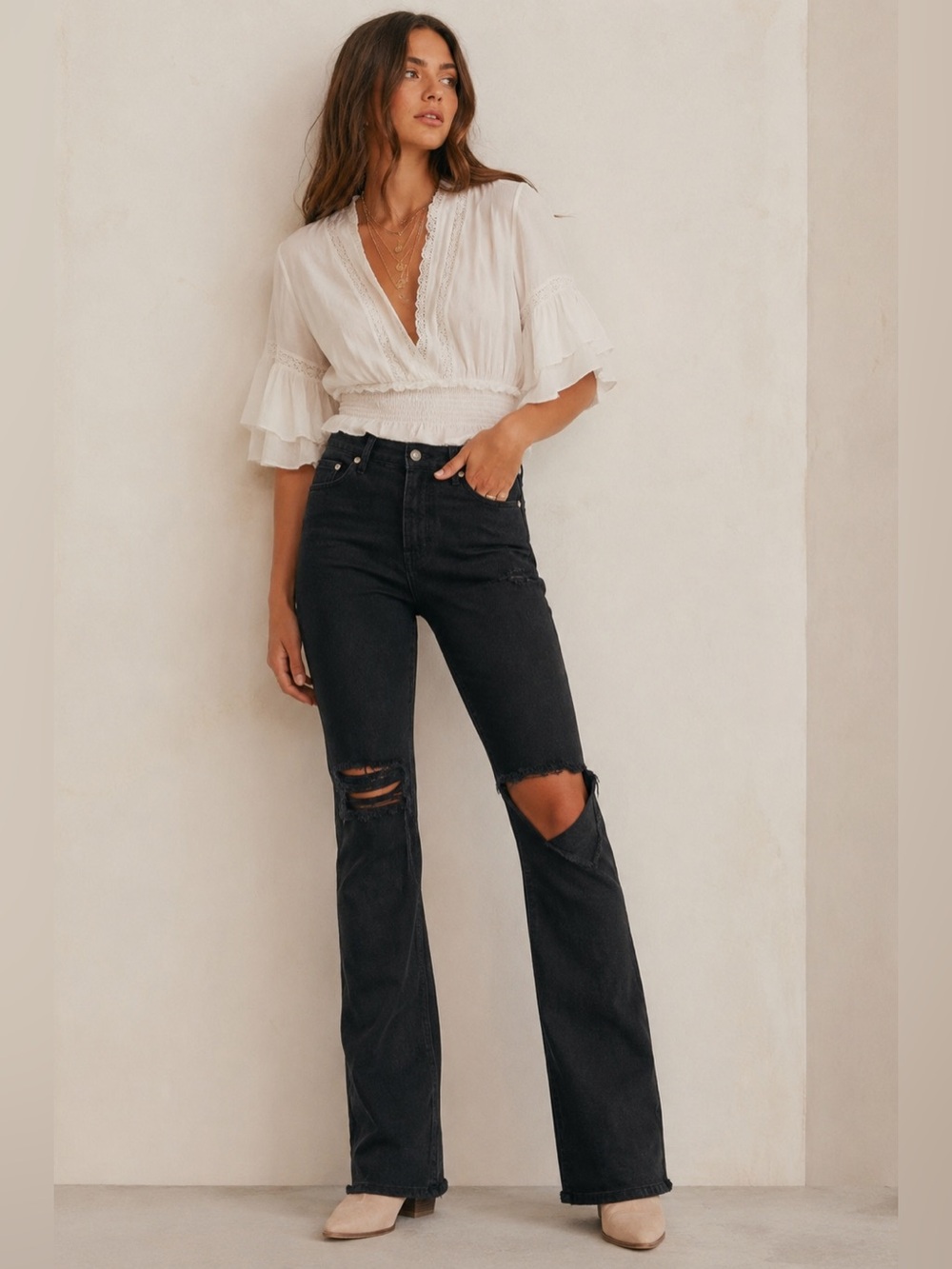We The Free My Own Lane High Rise Bootcut Jeans Distressed Classic Grunge Boho